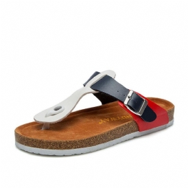 Kvinnor Bekväma Mjuka Strand Tå Stolpe Spänne Rem Slide Flat Flip Flops Korksandaler