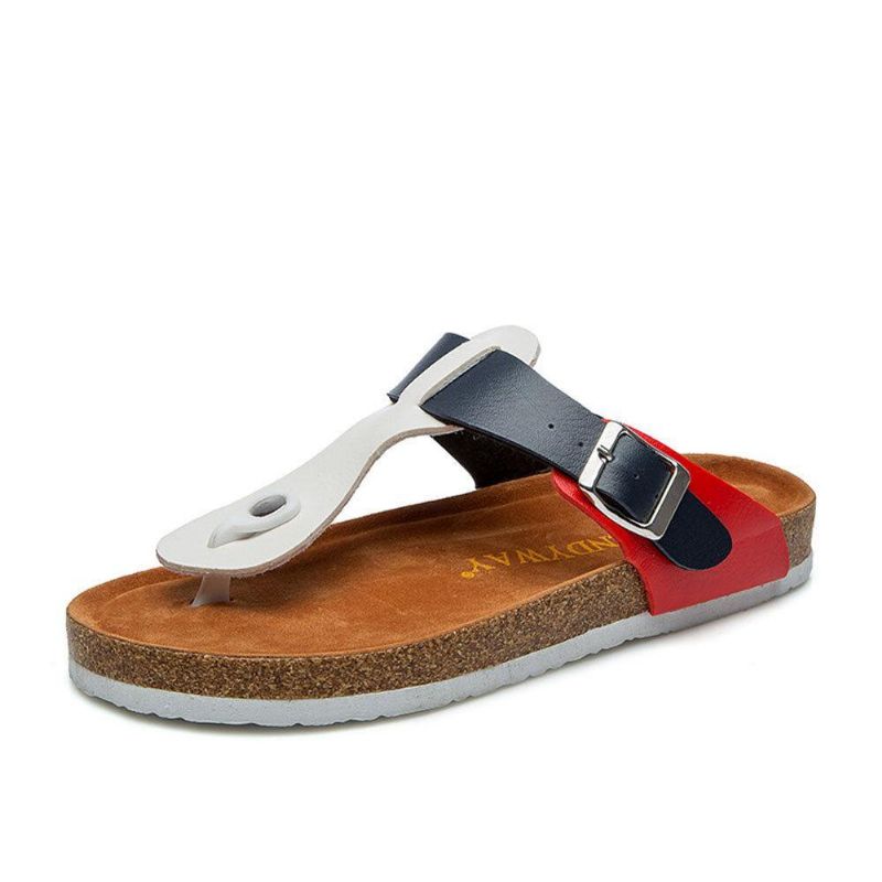 Kvinnor Bekväma Mjuka Strand Tå Stolpe Spänne Rem Slide Flat Flip Flops Korksandaler