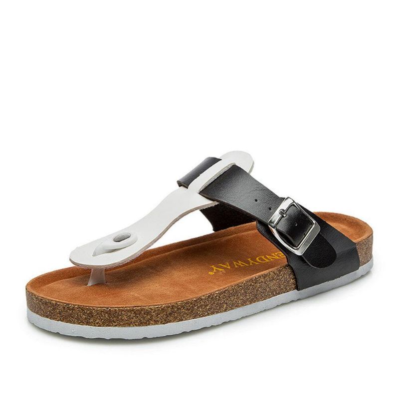 Kvinnor Bekväma Mjuka Strand Tå Stolpe Spänne Rem Slide Flat Flip Flops Korksandaler