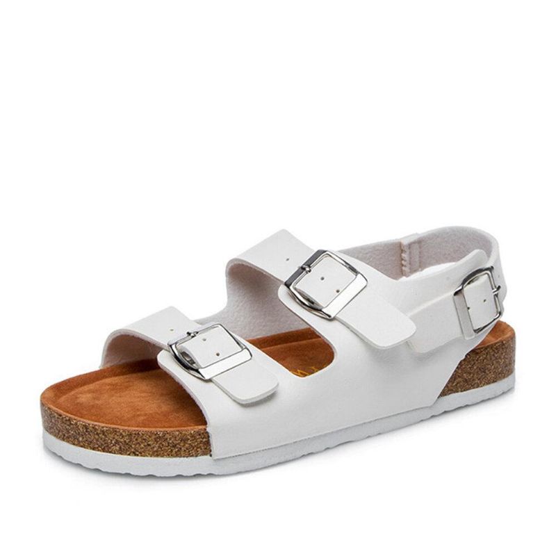 Kvinnor Casual Enfärgad Dual Buckle Strap Slingback Beach Cork Sandaler