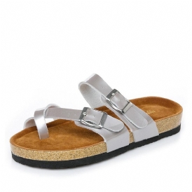 Kvinnor Med Dubbel Spänne Comfy Beach Flip Flops Cork Flat Sandaler