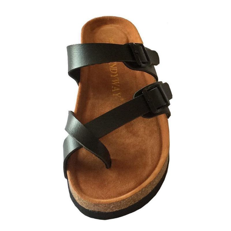 Kvinnor Med Dubbel Spänne Comfy Beach Flip Flops Cork Flat Sandaler