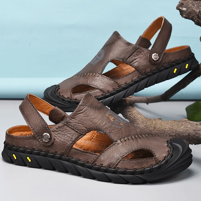 Män Anti-Collision Toe Ko Läder Handsömmar Utomhus Vatten Sandaler