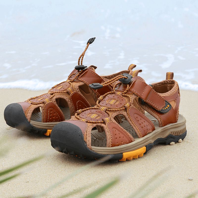 Män Koskinn Läder Halkfri Sluten Tå Beach Casual Utomhus Sandaler