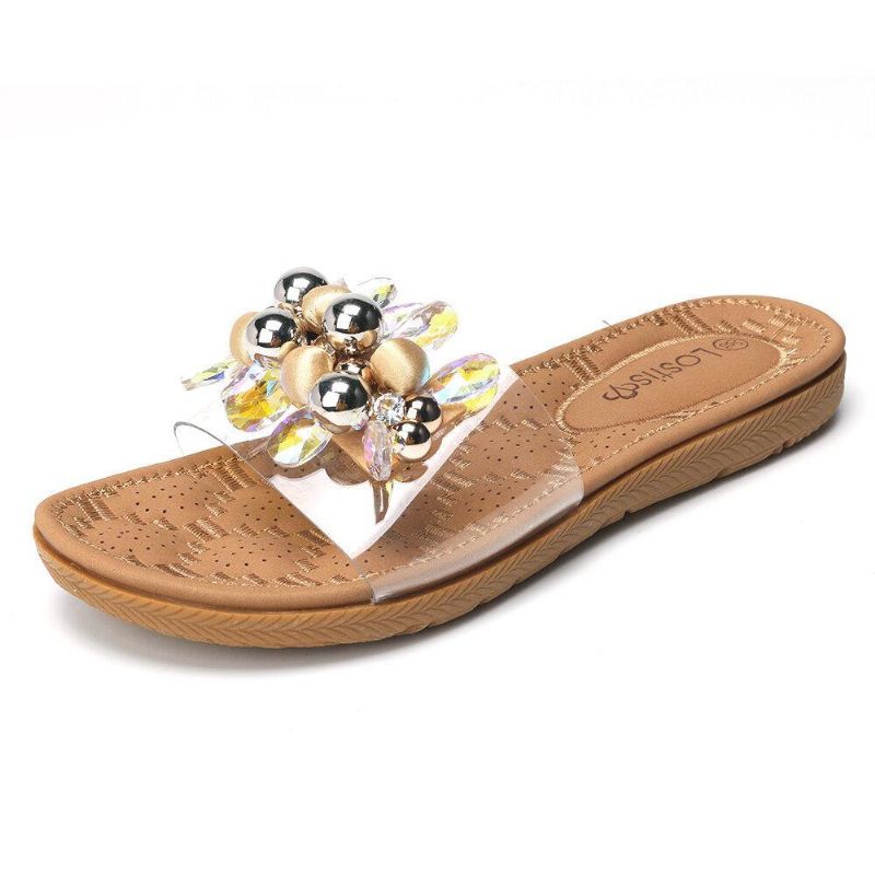 Kvinnor Beach Beaded Dekoration Platta Tofflor