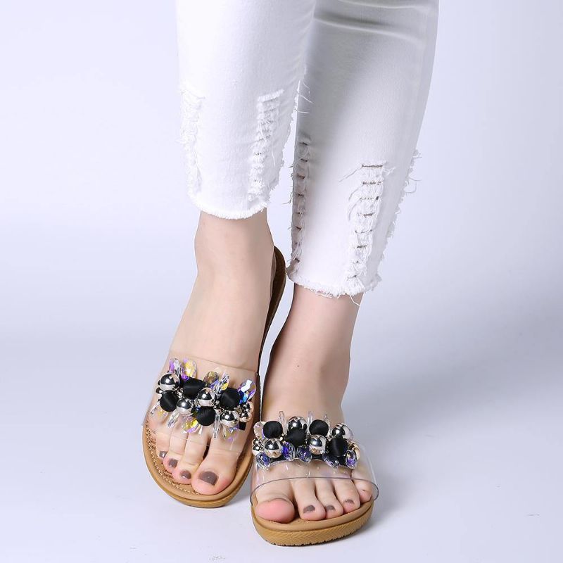 Kvinnor Beach Beaded Dekoration Platta Tofflor