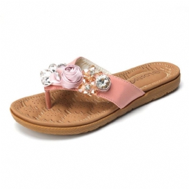 Kvinnor Beach Flowers Rhinestone Clip Toe Tofflor