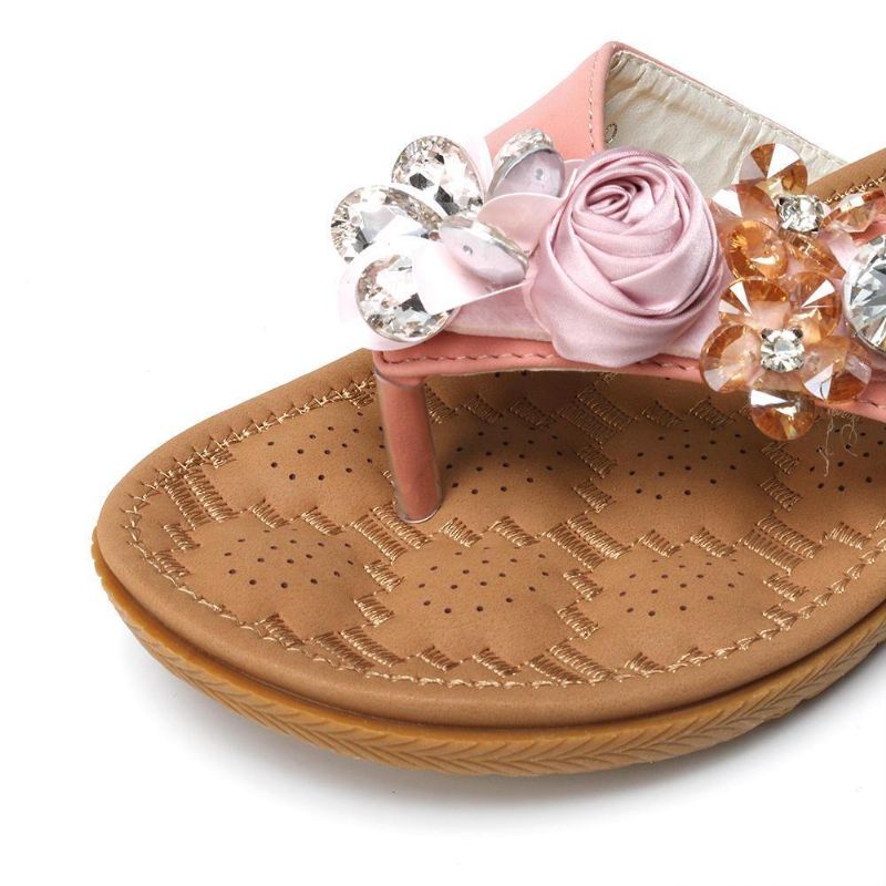 Kvinnor Beach Flowers Rhinestone Clip Toe Tofflor