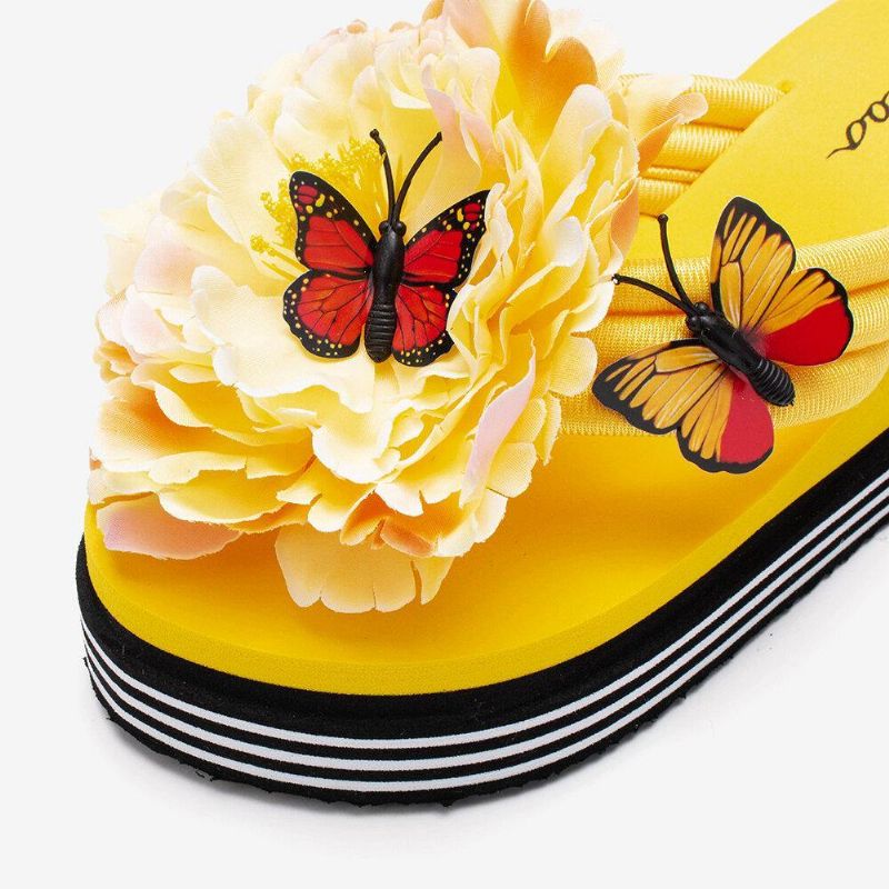 Kvinnor Blommor Butterfly Decor Clip Toe Beach Platform Tofflor