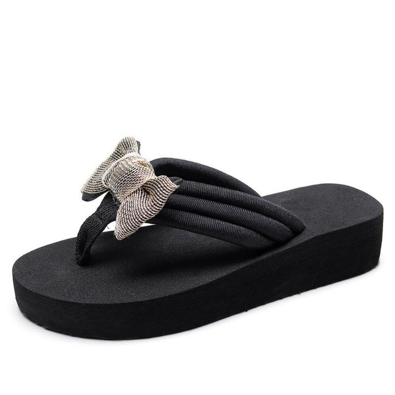 Kvinnor Bowknot Decor Comfy Soft Platt Platform Slides Tofflor