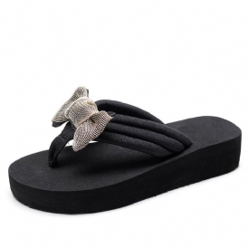 Kvinnor Bowknot Decor Comfy Soft Platt Platform Slides Tofflor