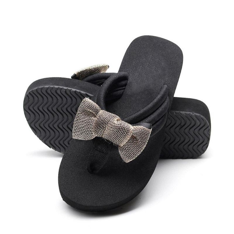 Kvinnor Bowknot Decor Comfy Soft Platt Platform Slides Tofflor