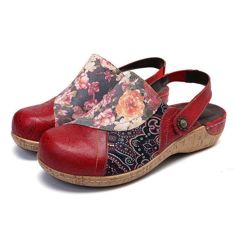 Kvinnor Super Comfy Bloom Blommor Splicing Retro Mönster Stitching Slip On Platta Skor