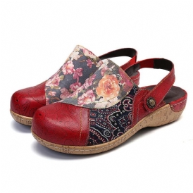 Kvinnor Super Comfy Bloom Blommor Splicing Retro Mönster Stitching Slip On Platta Skor