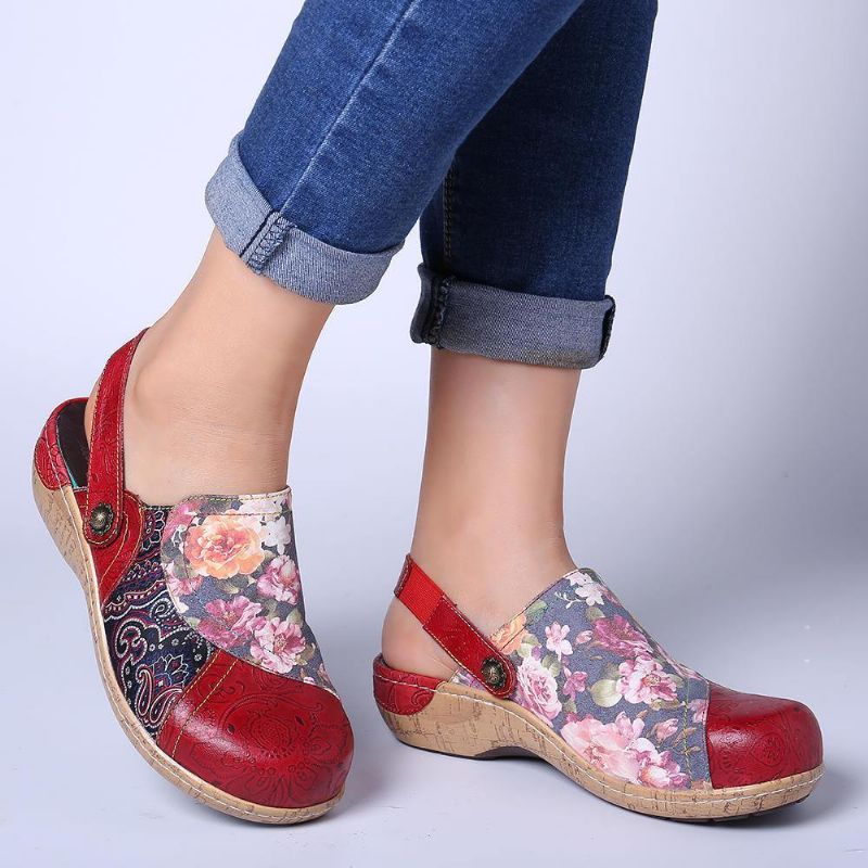 Kvinnor Super Comfy Bloom Blommor Splicing Retro Mönster Stitching Slip On Platta Skor