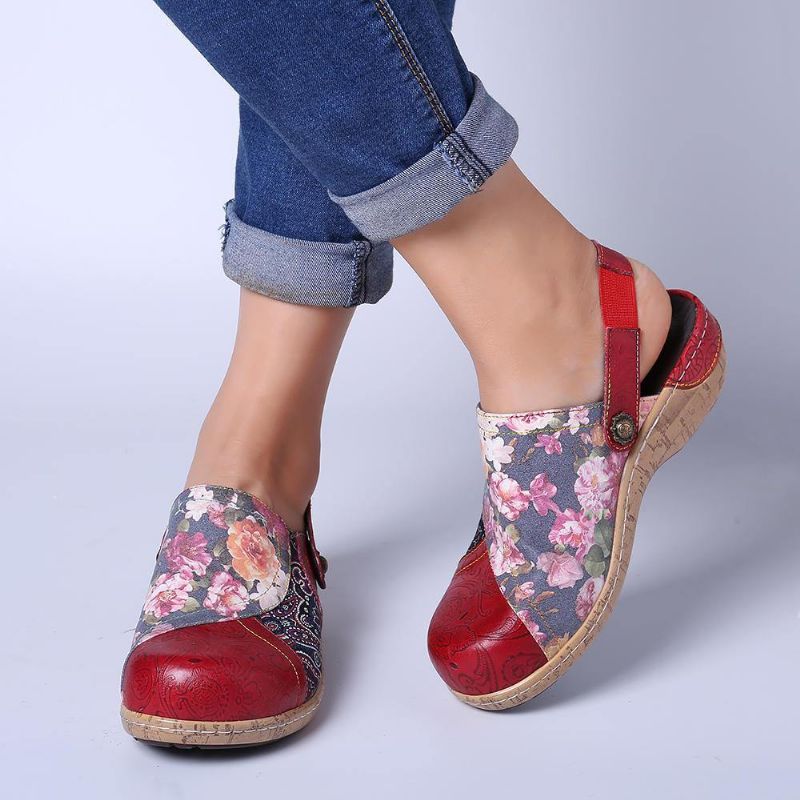 Kvinnor Super Comfy Bloom Blommor Splicing Retro Mönster Stitching Slip On Platta Skor