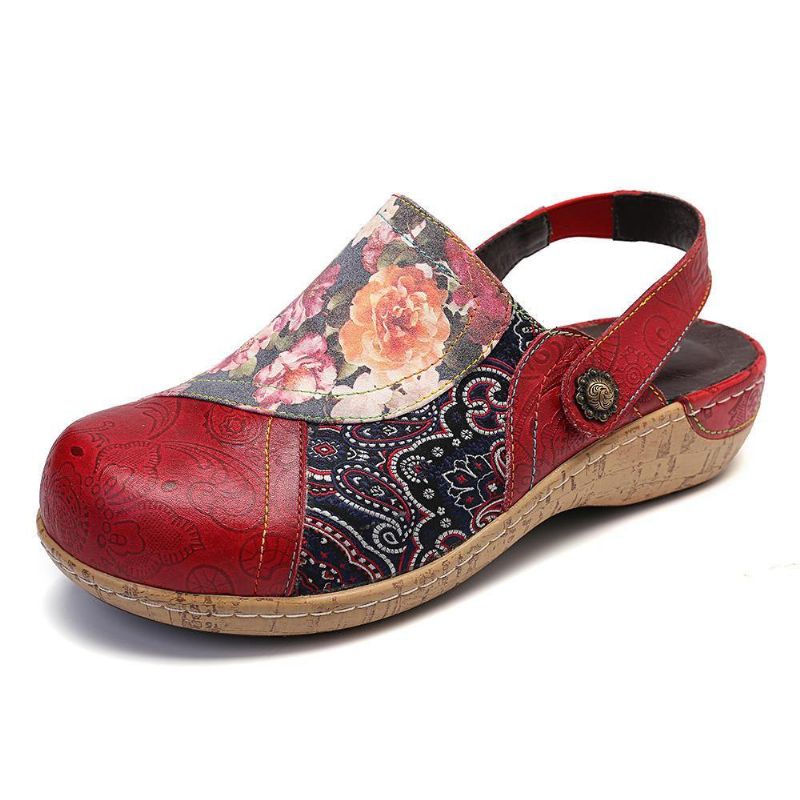 Kvinnor Super Comfy Bloom Blommor Splicing Retro Mönster Stitching Slip On Platta Skor