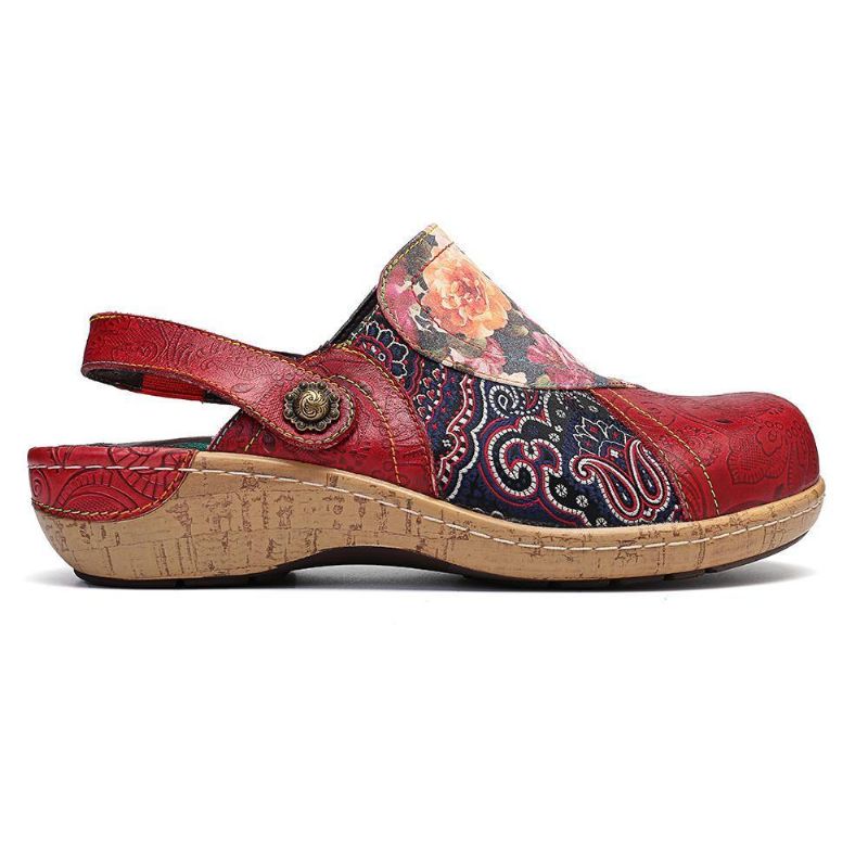 Kvinnor Super Comfy Bloom Blommor Splicing Retro Mönster Stitching Slip On Platta Skor