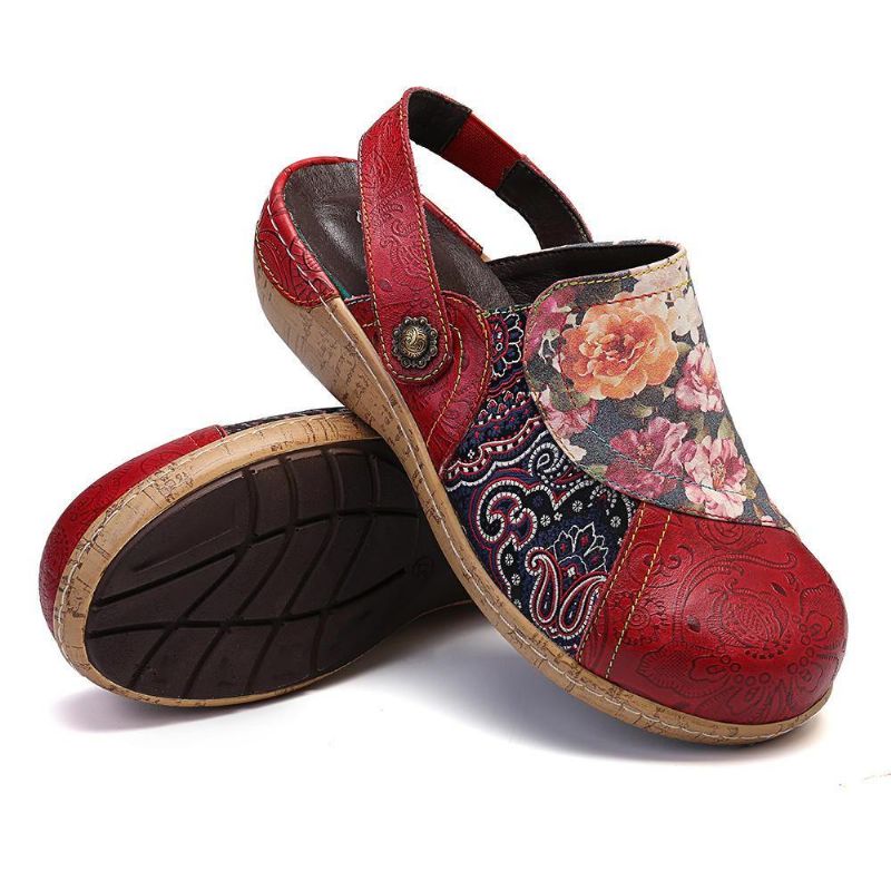 Kvinnor Super Comfy Bloom Blommor Splicing Retro Mönster Stitching Slip On Platta Skor