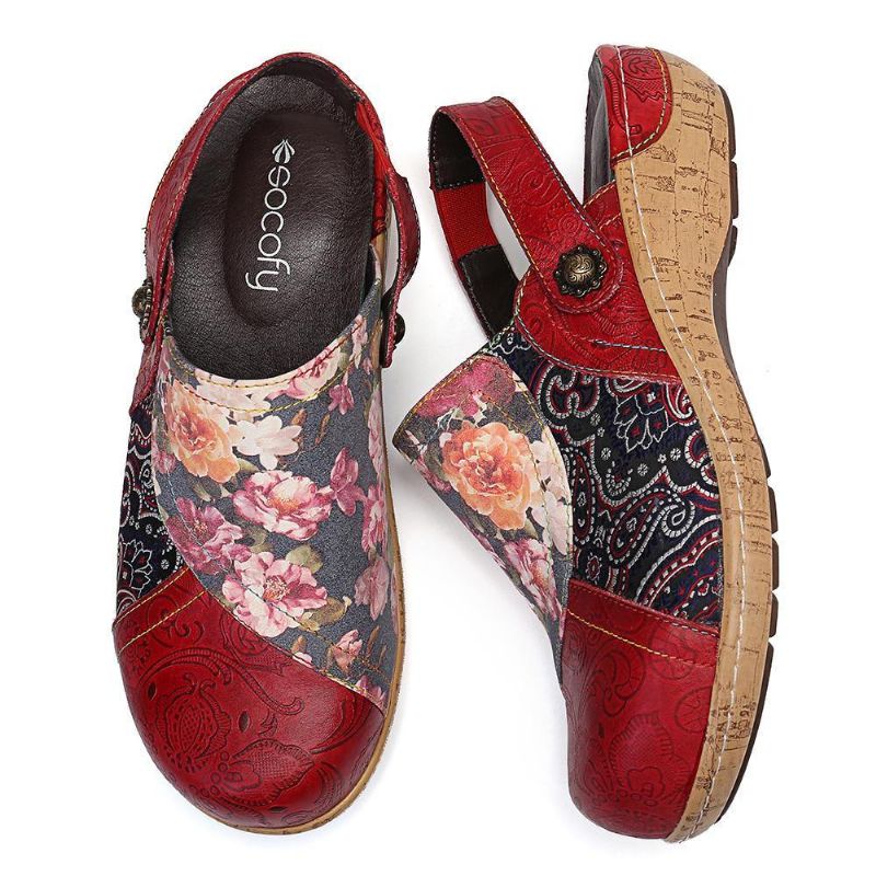 Kvinnor Super Comfy Bloom Blommor Splicing Retro Mönster Stitching Slip On Platta Skor