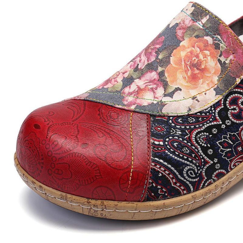 Kvinnor Super Comfy Bloom Blommor Splicing Retro Mönster Stitching Slip On Platta Skor