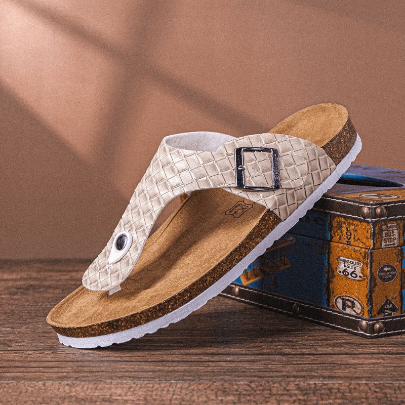 Män Andas Halkfri Vävda Beach Flip Flops Cliped Toe Tofflor