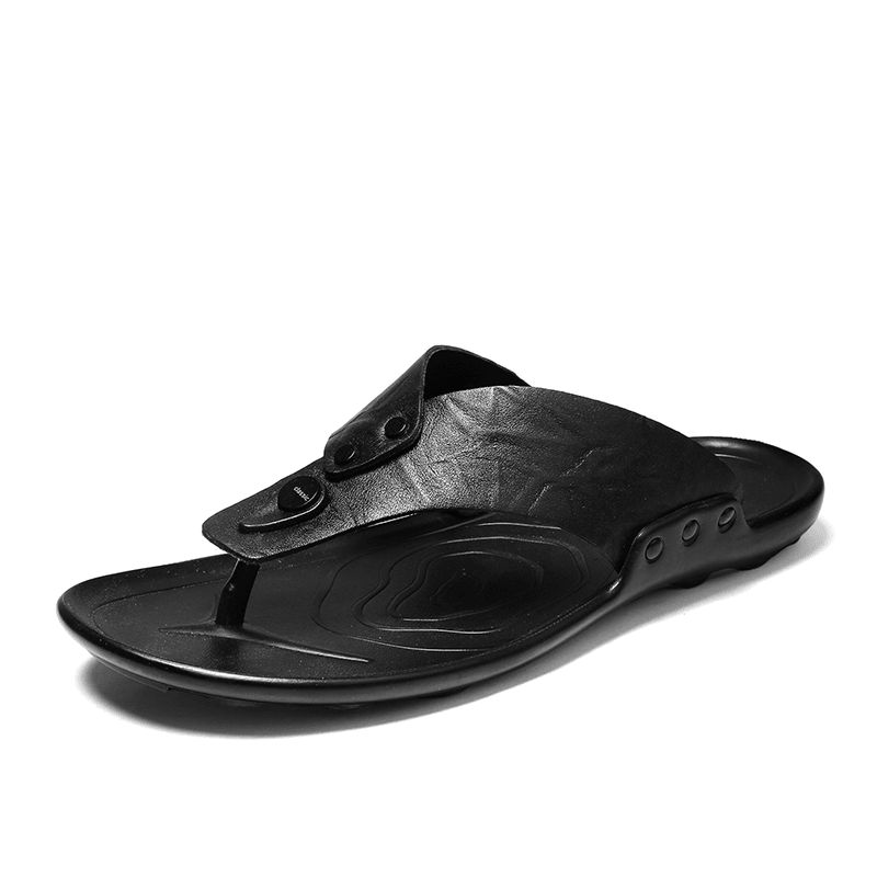 Män Läder Andas Mjuk Sula Halkfri Bekväma Utomhus Flip Flops Casual Tofflor