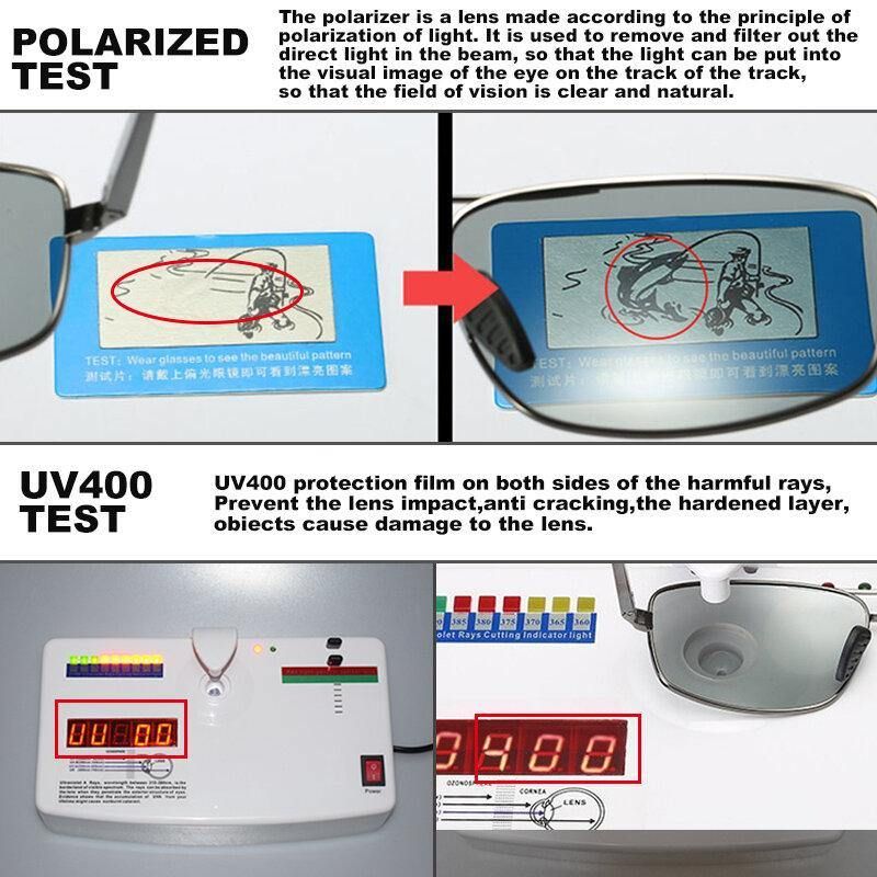 Smarta Fotokromatiska Polariserade Solglasögon För Män Rektangulära Metall Hel Ram Anti-Uv Anti-Bländning Körglasögon Solglasögon