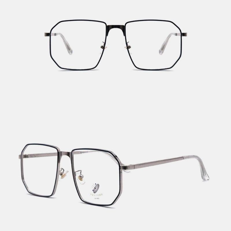 Unisex Polygonal Metall Full Båge Myopia Glasögon Båge Anti-Blue Light Mode Flat Glasögon