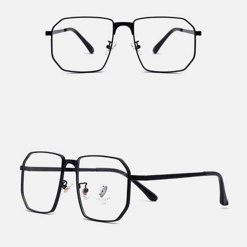 Unisex Polygonal Metall Full Båge Myopia Glasögon Båge Anti-Blue Light Mode Flat Glasögon