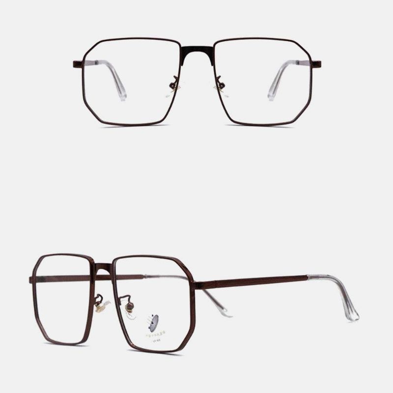 Unisex Polygonal Metall Full Båge Myopia Glasögon Båge Anti-Blue Light Mode Flat Glasögon