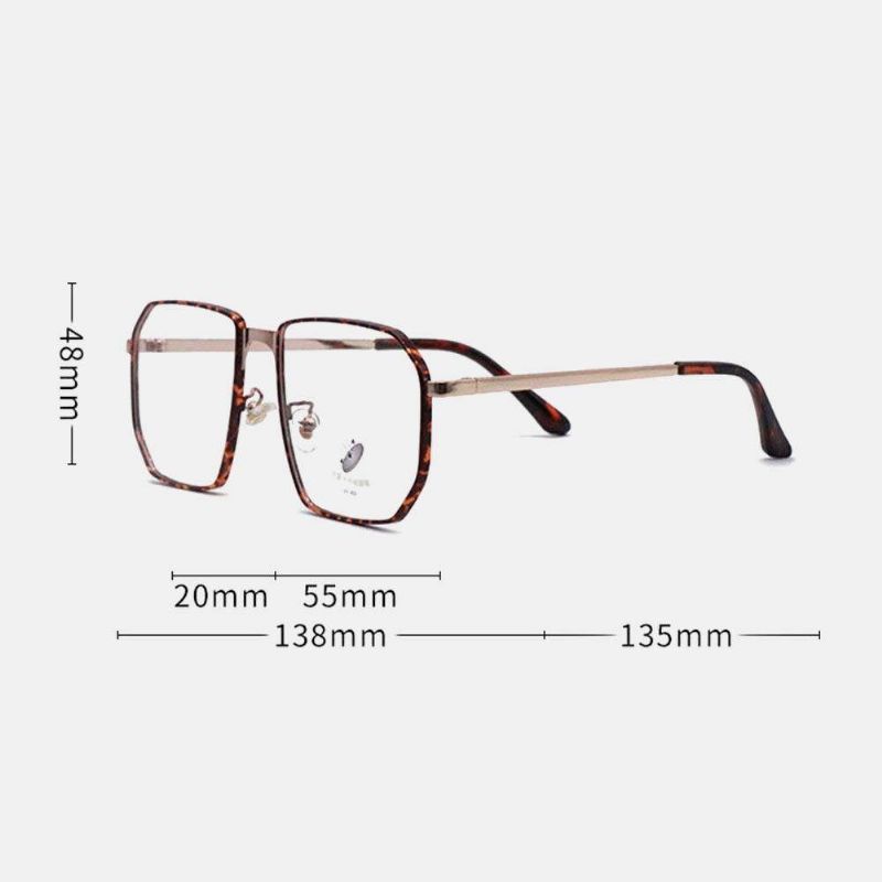 Unisex Polygonal Metall Full Båge Myopia Glasögon Båge Anti-Blue Light Mode Flat Glasögon