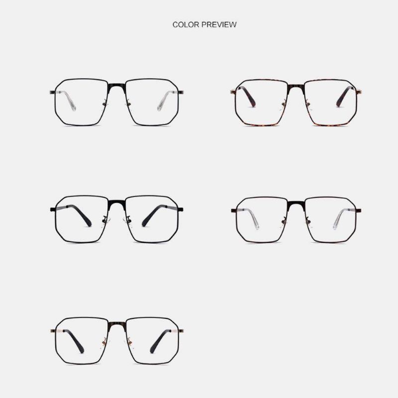 Unisex Polygonal Metall Full Båge Myopia Glasögon Båge Anti-Blue Light Mode Flat Glasögon