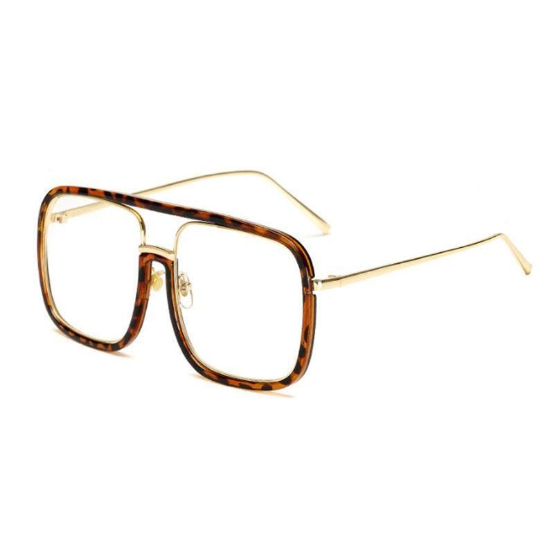 Unisex Retro Platt Spegel Fyrkantig Stor Båg Transparent Anti-Uv Solglasögon För Kvinna