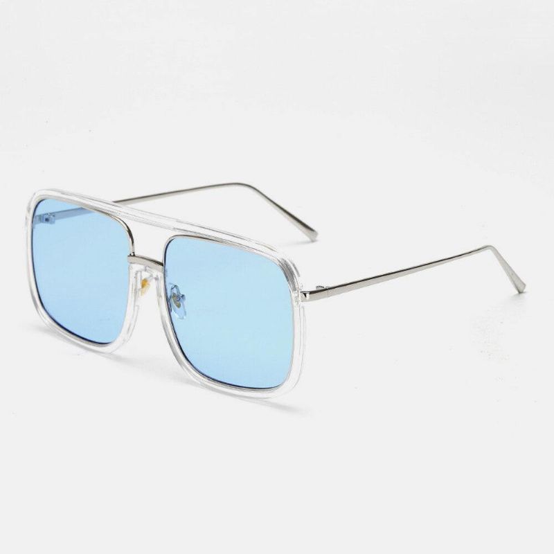 Unisex Retro Platt Spegel Fyrkantig Stor Båg Transparent Anti-Uv Solglasögon För Kvinna