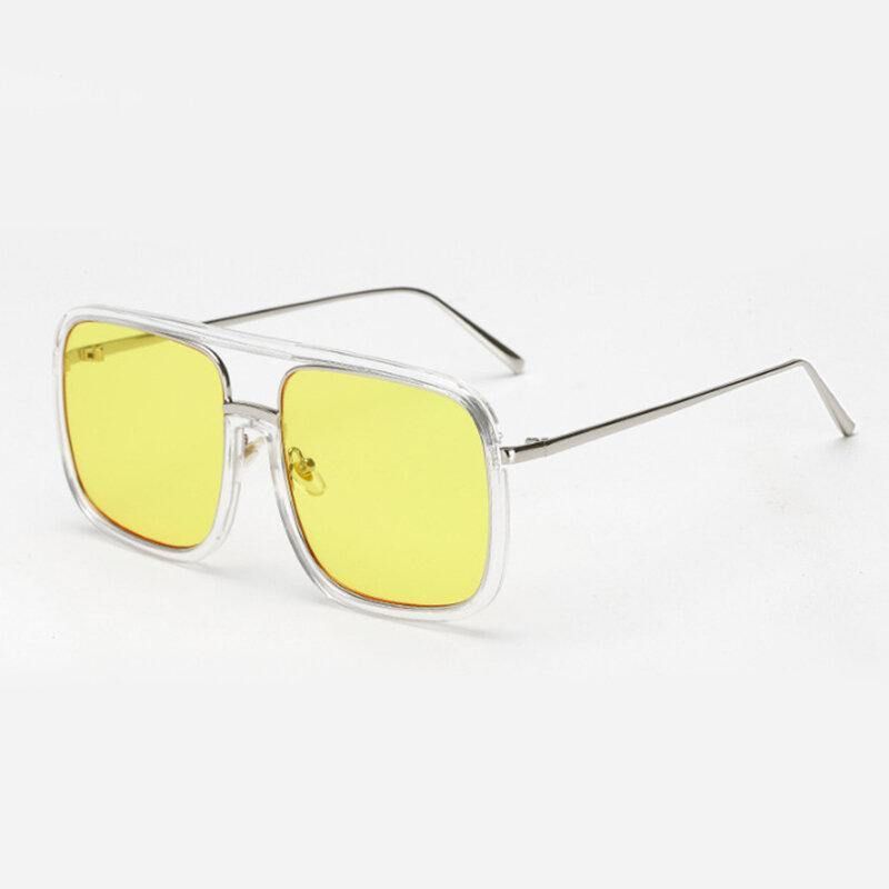 Unisex Retro Platt Spegel Fyrkantig Stor Båg Transparent Anti-Uv Solglasögon För Kvinna