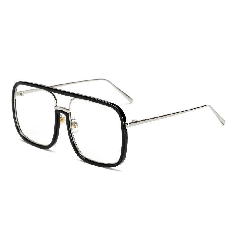 Unisex Retro Platt Spegel Fyrkantig Stor Båg Transparent Anti-Uv Solglasögon För Kvinna