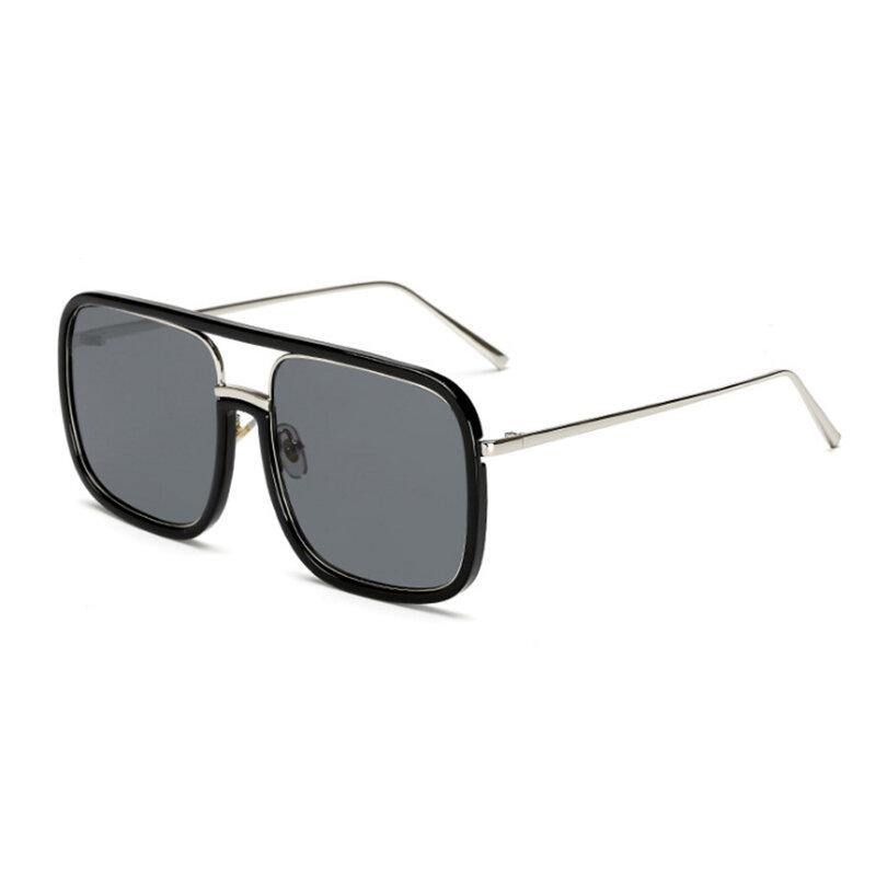 Unisex Retro Platt Spegel Fyrkantig Stor Båg Transparent Anti-Uv Solglasögon För Kvinna