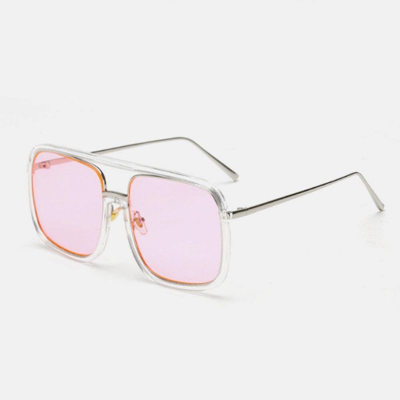 Unisex Retro Platt Spegel Fyrkantig Stor Båg Transparent Anti-Uv Solglasögon För Kvinna