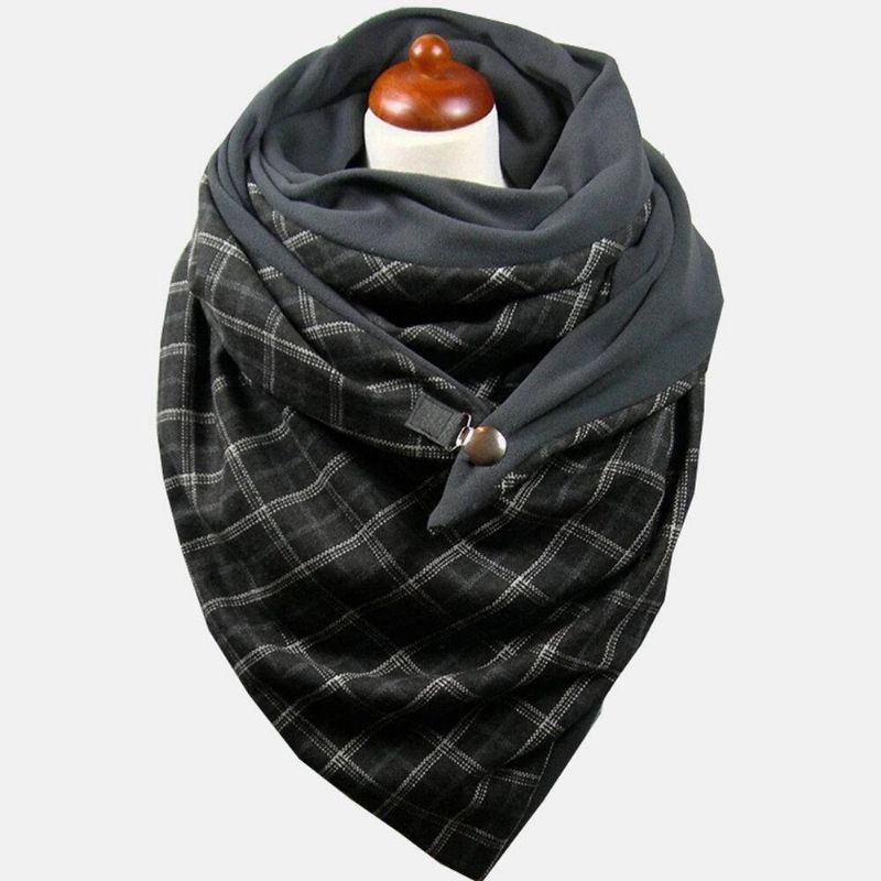 Dam Bomull Plus Tjock Håll VärHerr Vinter Utomhus Casual Ränder Galler Mönster Multi-Purpose Scarf Sjal