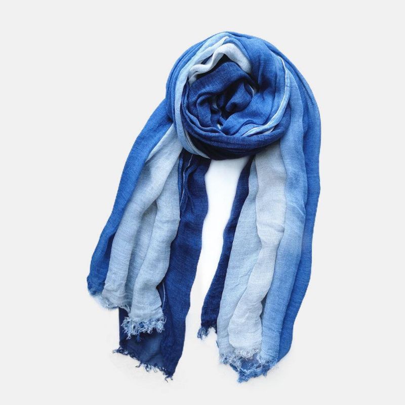 Kvinnor Bomull Gradient Färg Naturlig Vik Silk Scar Casual Nackskydd Litterär Stil Scarf