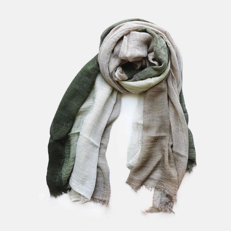 Kvinnor Bomull Gradient Färg Naturlig Vik Silk Scar Casual Nackskydd Litterär Stil Scarf