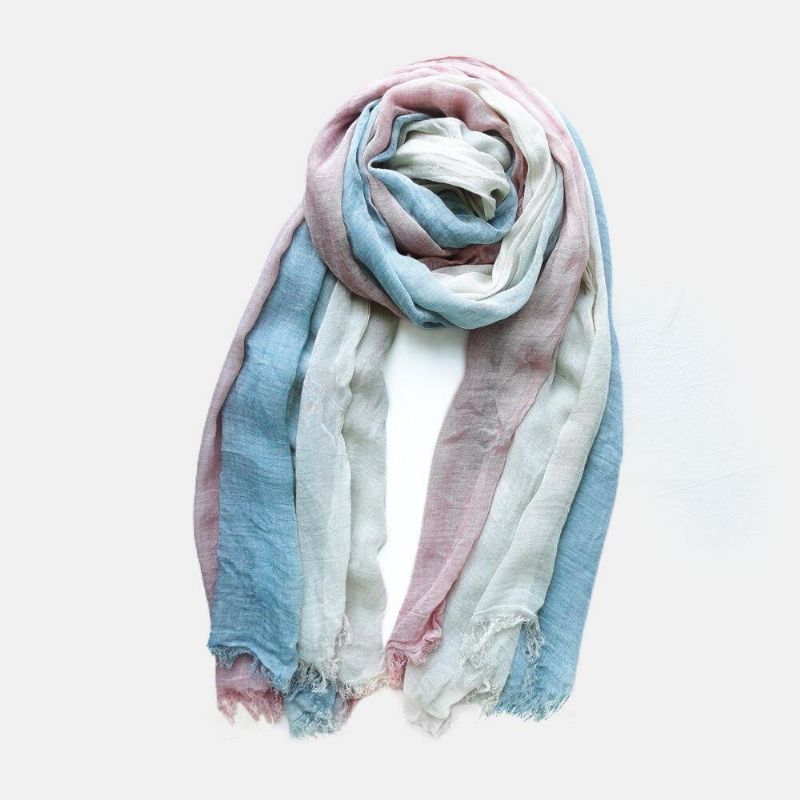 Kvinnor Bomull Gradient Färg Naturlig Vik Silk Scar Casual Nackskydd Litterär Stil Scarf