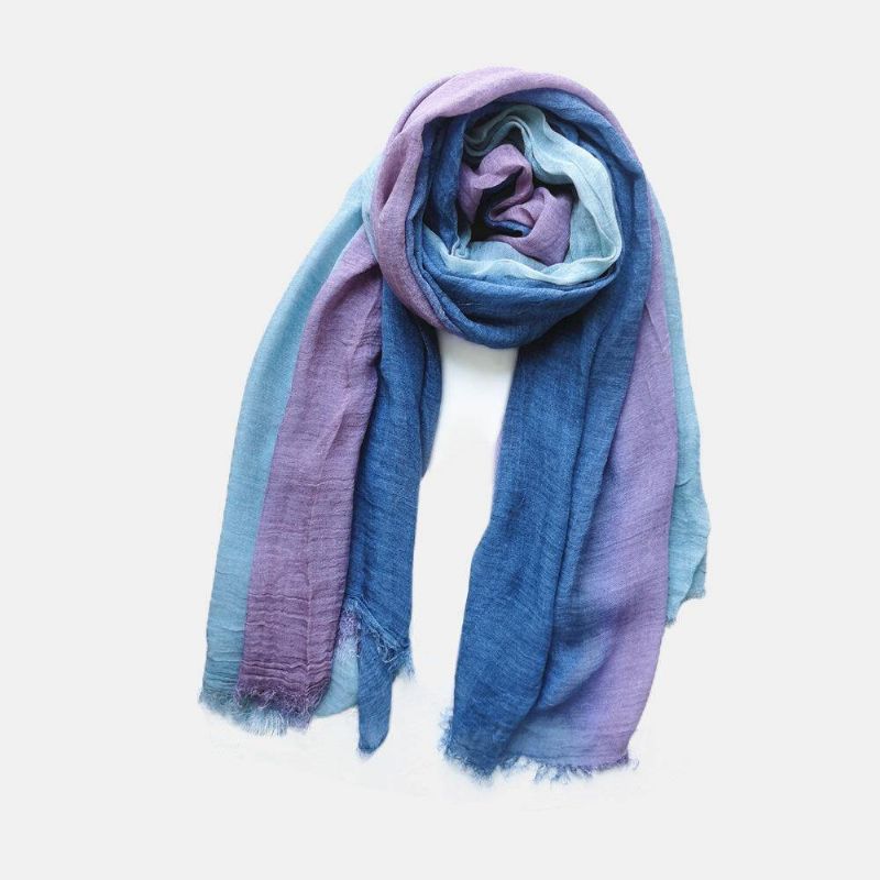 Kvinnor Bomull Gradient Färg Naturlig Vik Silk Scar Casual Nackskydd Litterär Stil Scarf