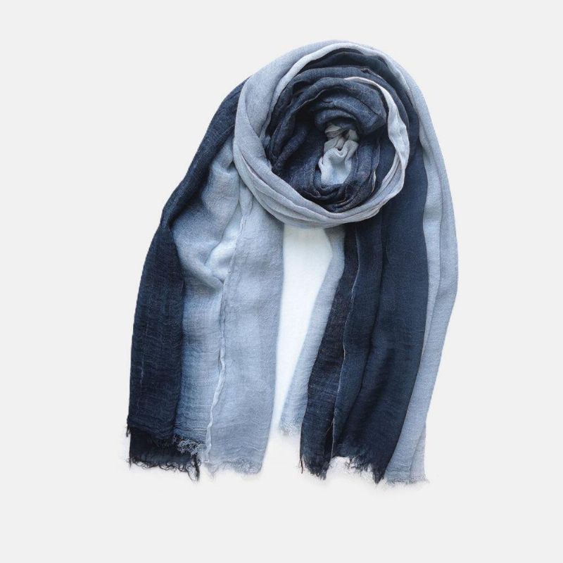 Kvinnor Bomull Gradient Färg Naturlig Vik Silk Scar Casual Nackskydd Litterär Stil Scarf