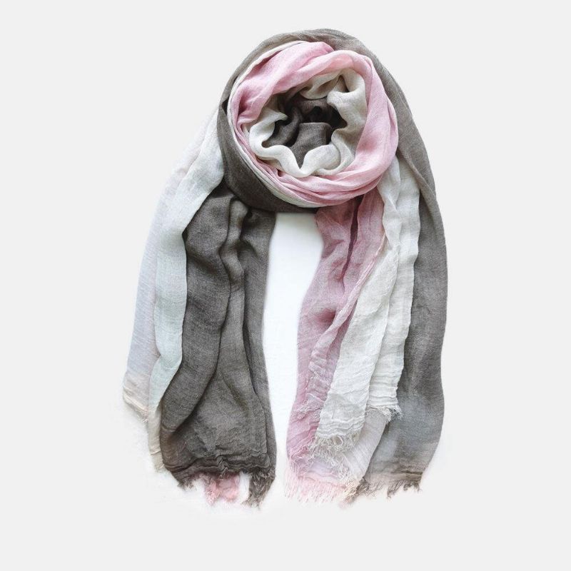 Kvinnor Bomull Gradient Färg Naturlig Vik Silk Scar Casual Nackskydd Litterär Stil Scarf