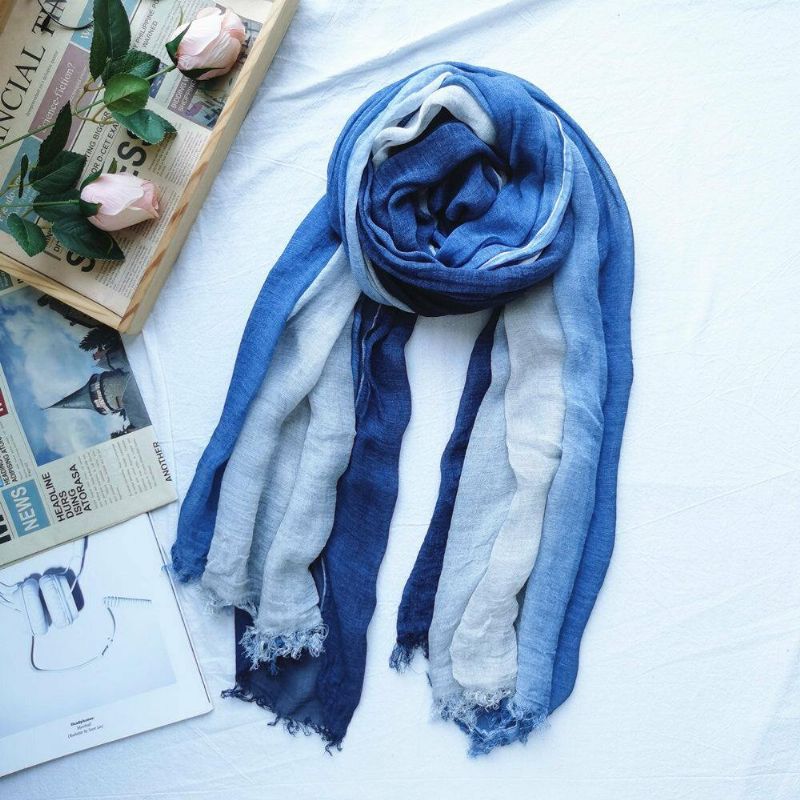 Kvinnor Bomull Gradient Färg Naturlig Vik Silk Scar Casual Nackskydd Litterär Stil Scarf