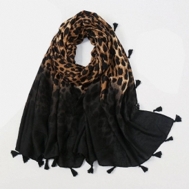 Kvinnor Bomull Leopard Varm Scarf Lång Tofs Dual-Use Sunshade Sjal