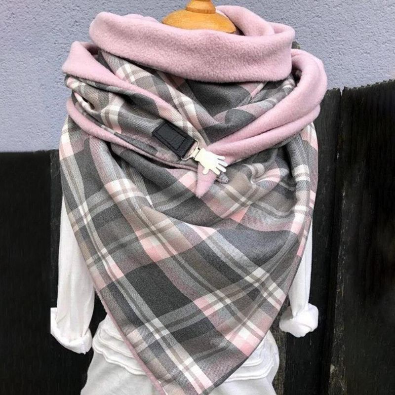 Kvinnor Bomull Plus Tjock Håll VärHerr Vinter Utomhus Casual Galler Mönster Kontrast Färg Multifunktionssjal Scarf