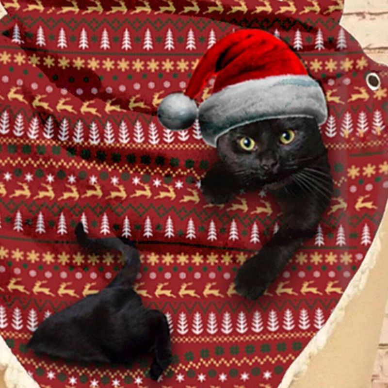 Kvinnor Söt Tecknad 3D Black Cat Fstive Christmas Atmosphere Randmönster Varm Nackskyddssjal